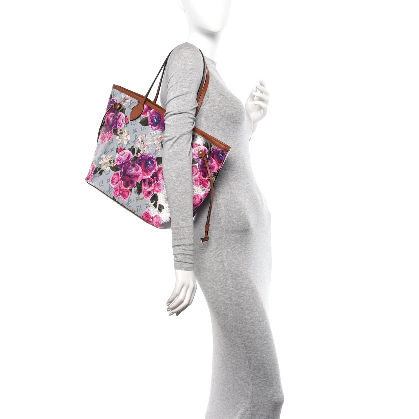 Metallic Monogram LV Garden Neverfull MM Silver