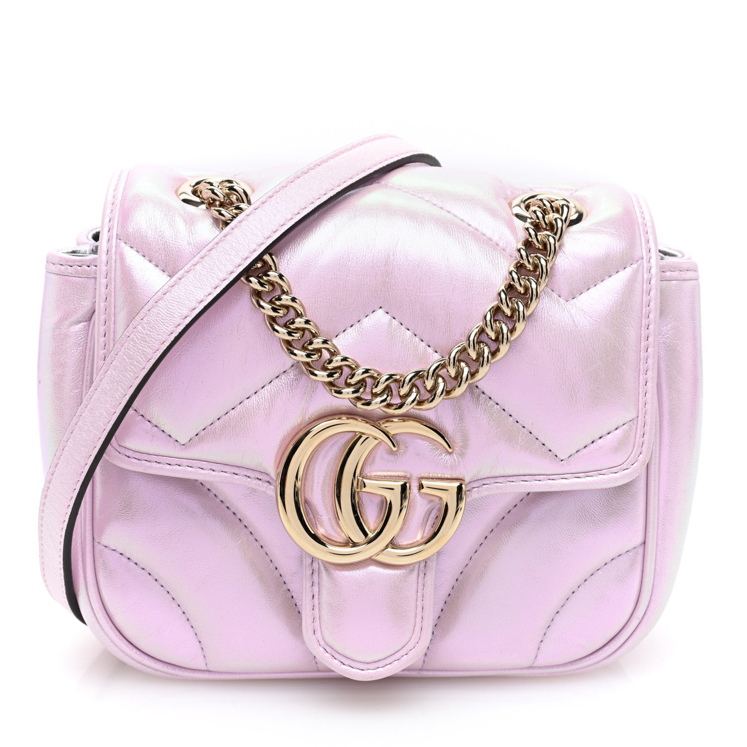 Gucci Iridescent Nappa Chevron Matelasse Mini GG Marmont Shoulder Bag Iridescent Escape Pink 1 of 9