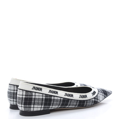 Christian Dior Canvas Tartan J'Adior Embroidered Ballet Flats 38 Black White 4 of 11