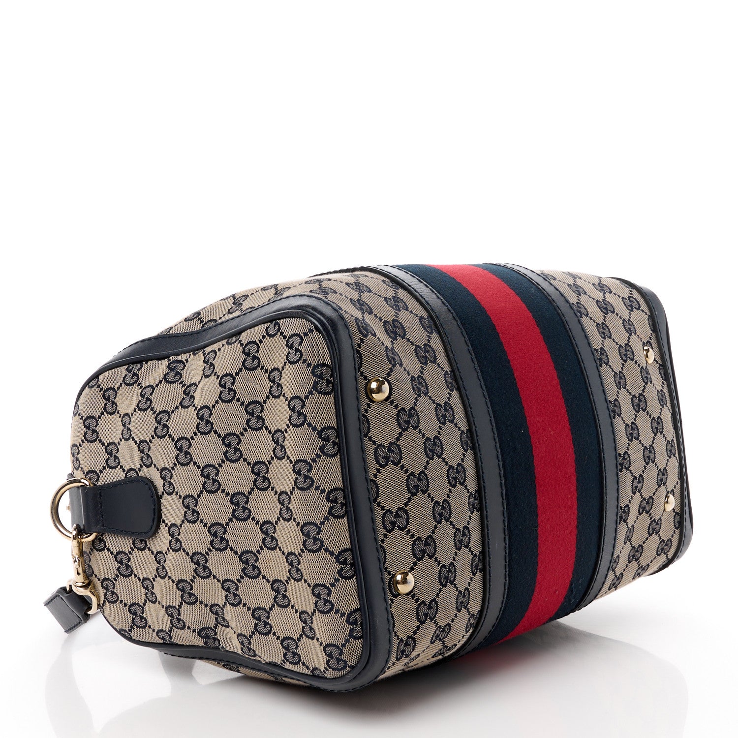 Gucci Monogram Selleria Calfskin Vintage Web Medium Boston Beige Blue 4 of 16