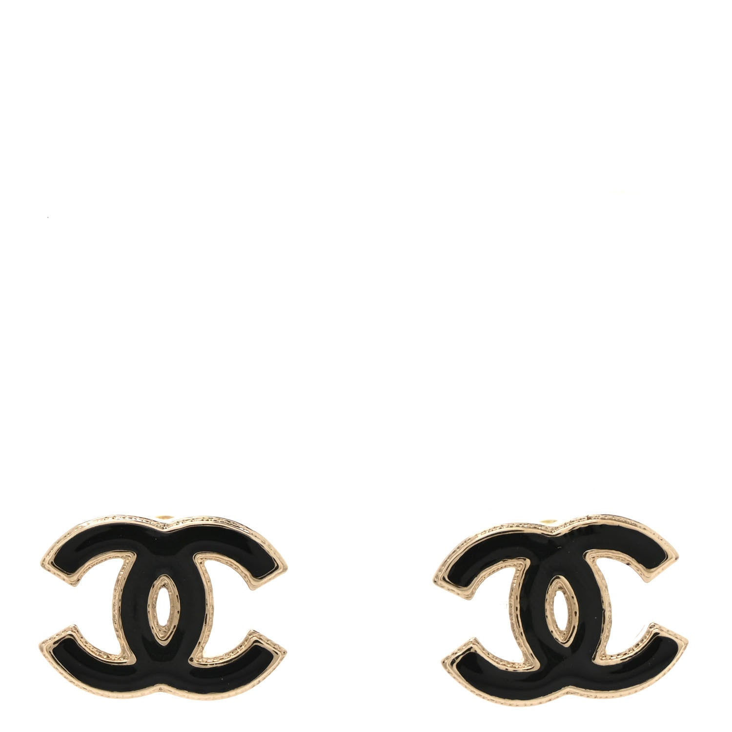 Chanel Metal Enamel CC Earrings Black Gold 1 of 5