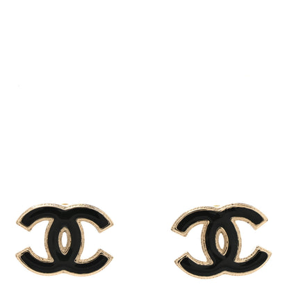 Chanel Metal Enamel CC Earrings Black Gold 1 of 5