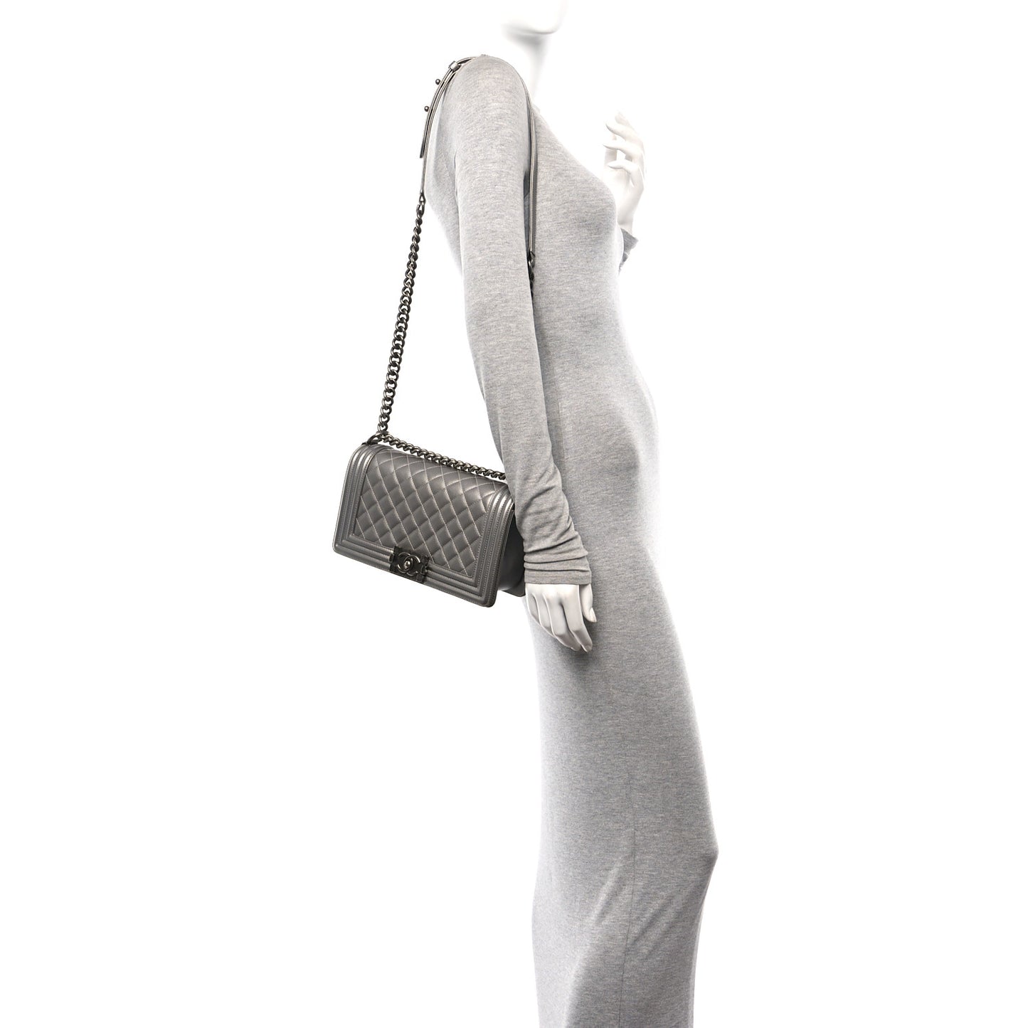 Metallic Caviar Quilted Medium Boy Flap Silver