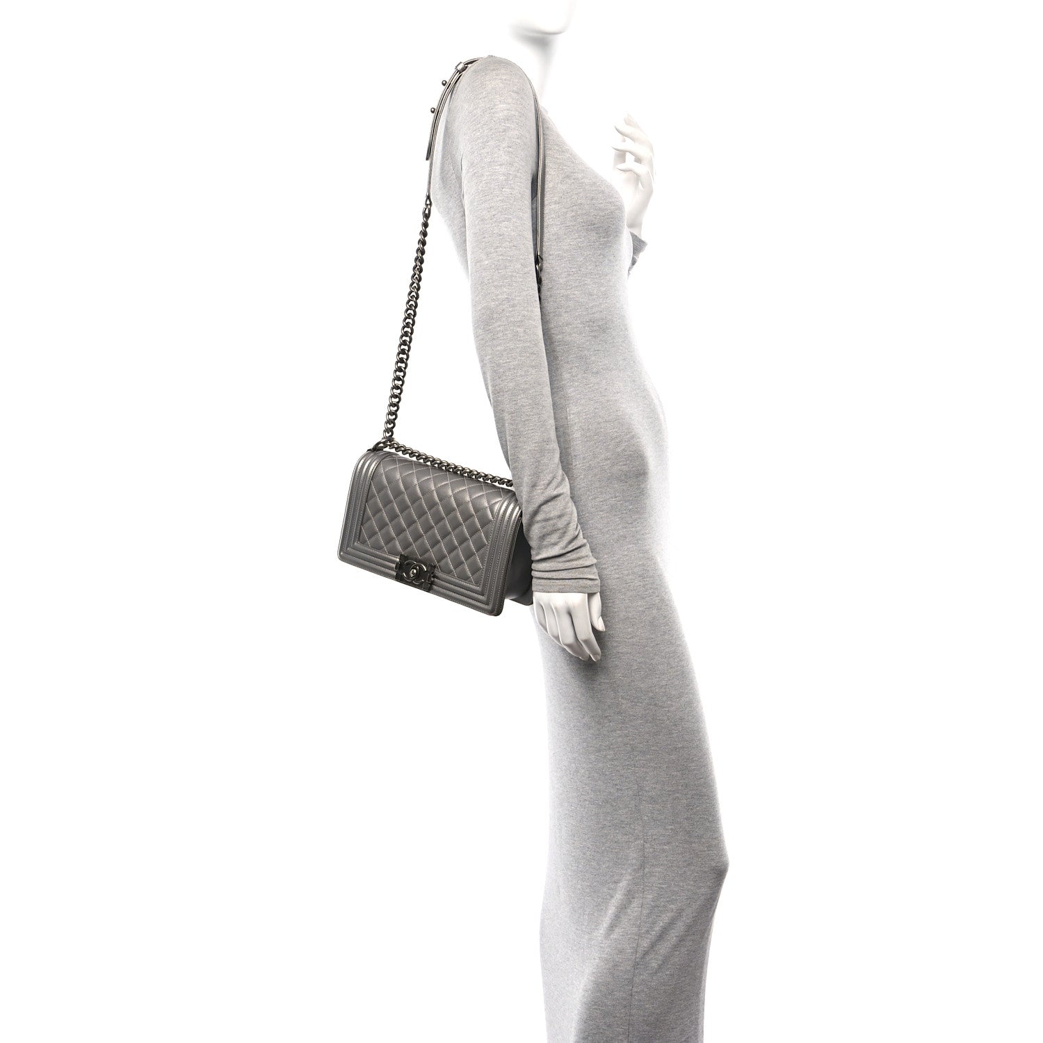 Chanel Metallic Caviar Quilted Medium Boy Flap Silver 2 of 10