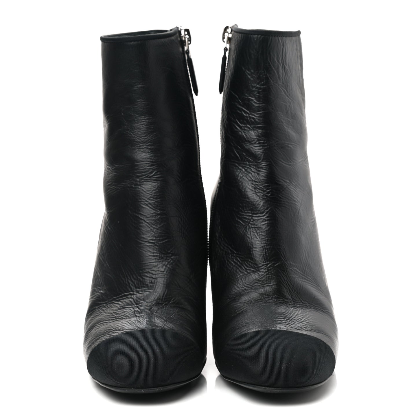 Crumpled Calfskin Cap Toe Chain Short Boots 37.5 Black