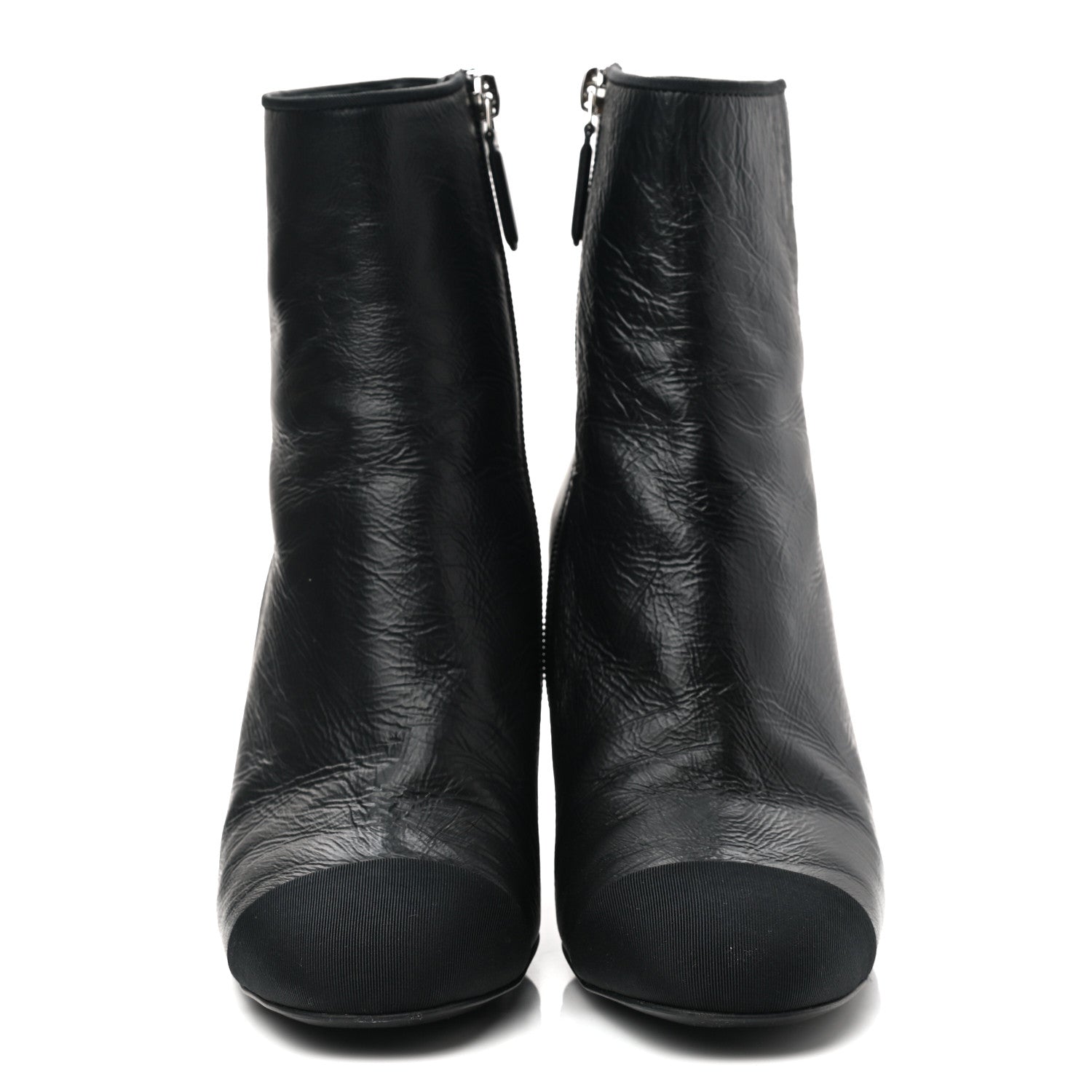 Chanel Crumpled Calfskin Cap Toe Chain Short Boots 37.5 Black 2 of 8