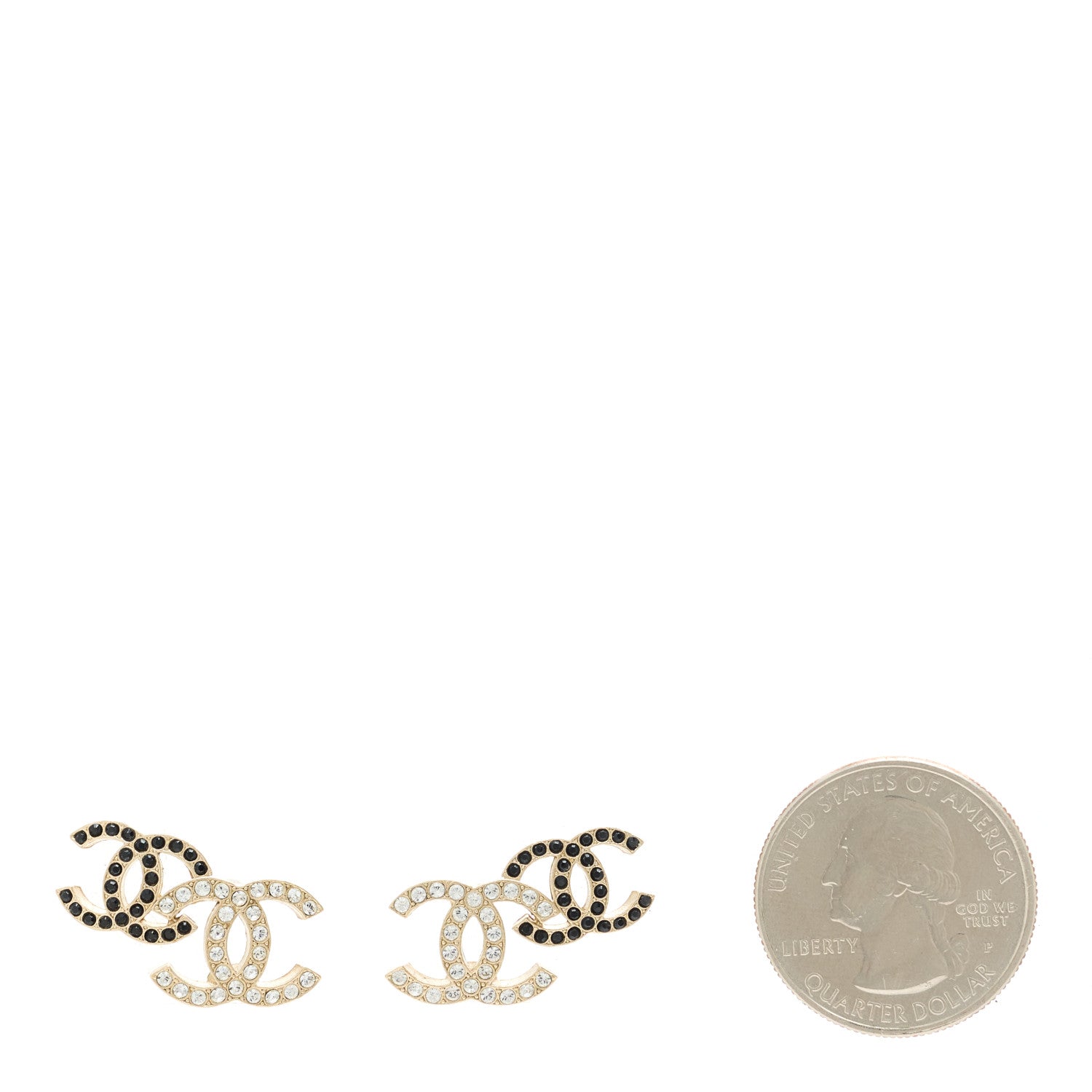 Chanel Crystal Double CC Earrings Gold Black 2 of 5