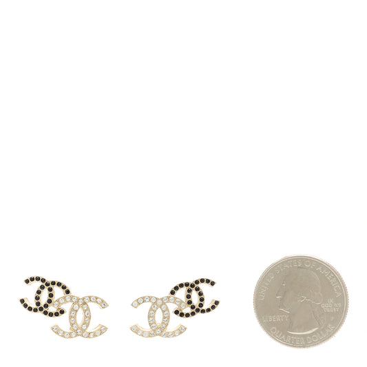 Crystal Double CC Earrings Gold Black