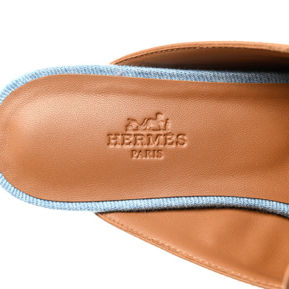 Hermes Denim Calfskin Groupie Mules 40 Bleu Clair Naturel 7 of 9