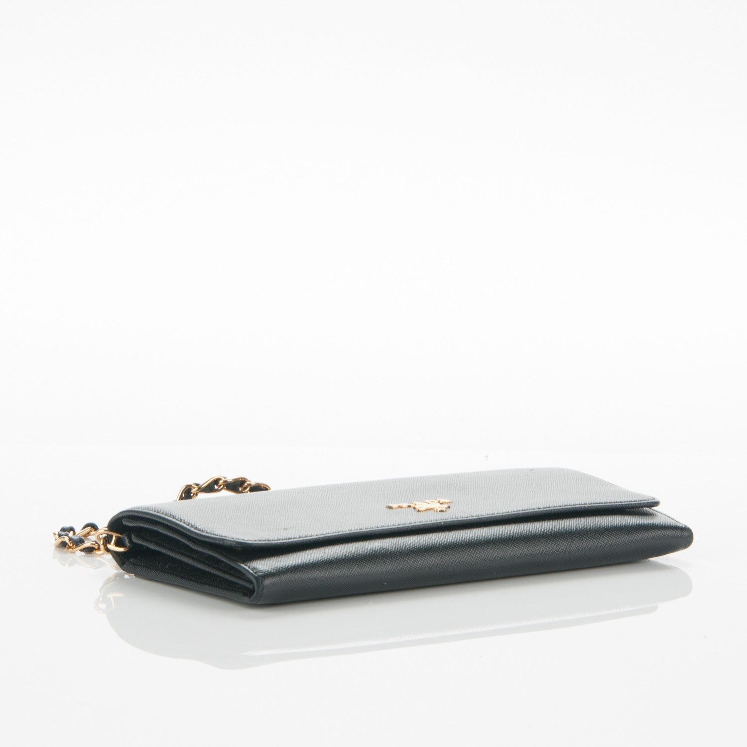 Prada Saffiano Metal Oro Chain Wallet Nero Black 4 of 11