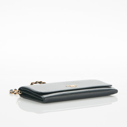 Prada Saffiano Metal Oro Chain Wallet Nero Black 4 of 11