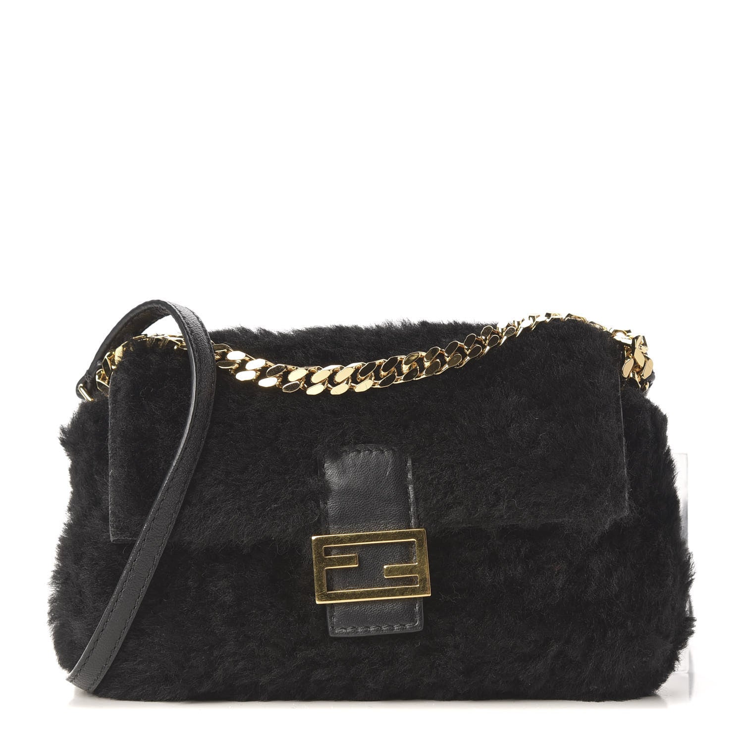 Fendi Shearling Shiny Nappa Micro Baguette Black 1 of 9