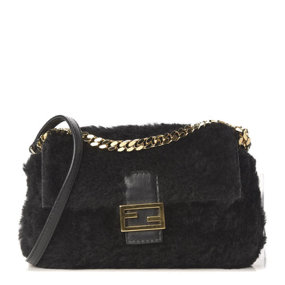 Fendi Shearling Shiny Nappa Micro Baguette Black 1 of 9
