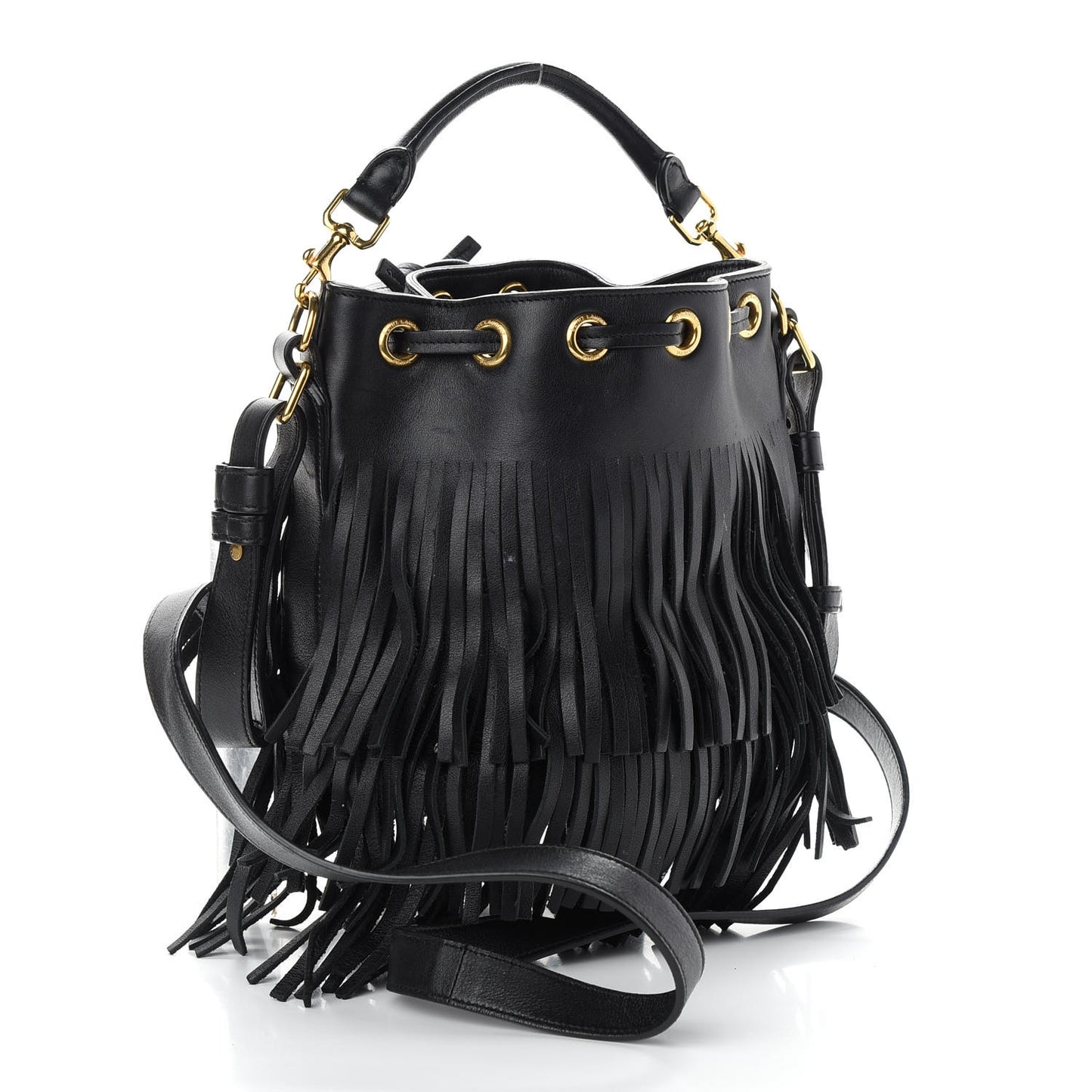 Calfskin Small Emmanuelle Fringe Hobo Bag Black
