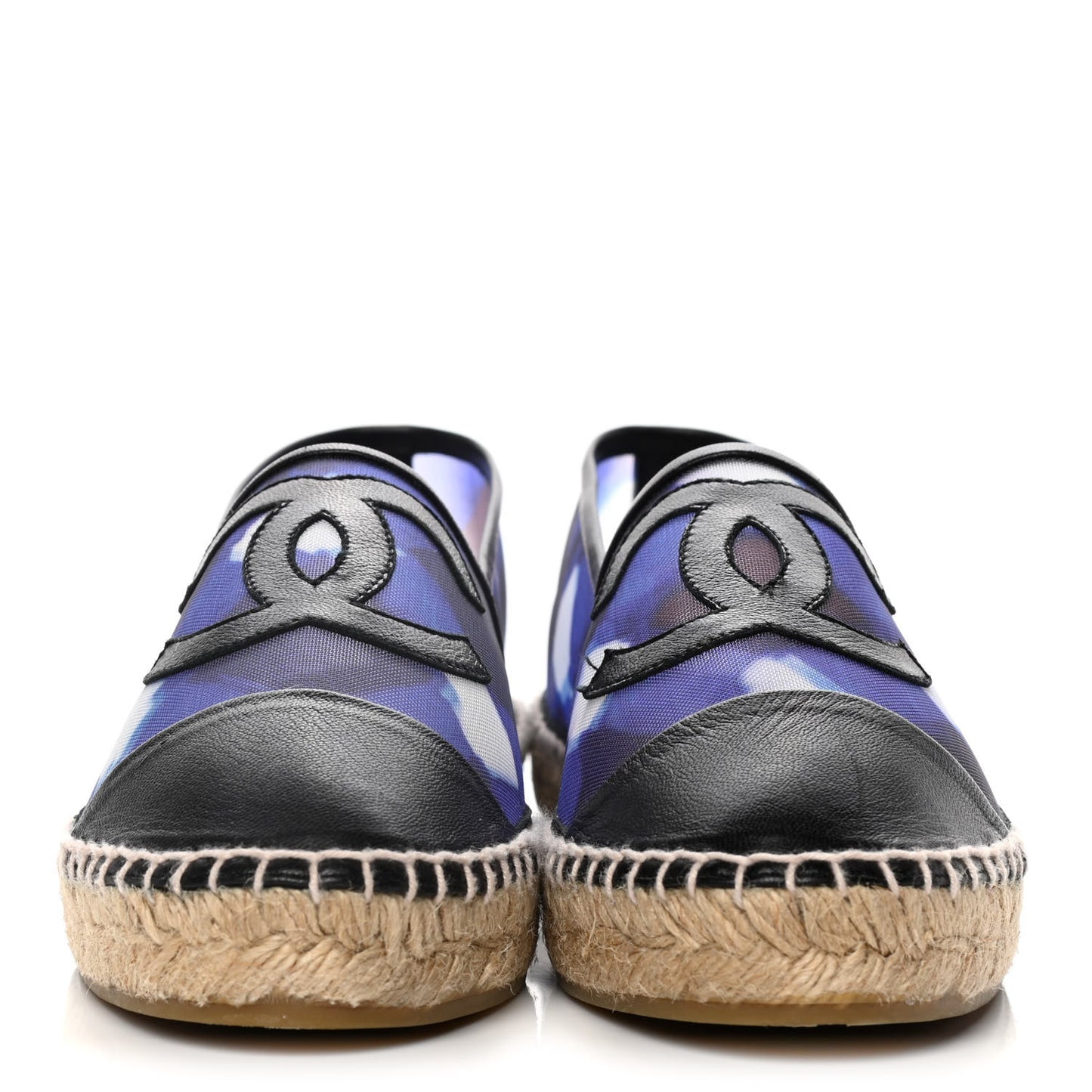 Mesh Lambskin Check Print CC Espadrilles 41 Blue Black White