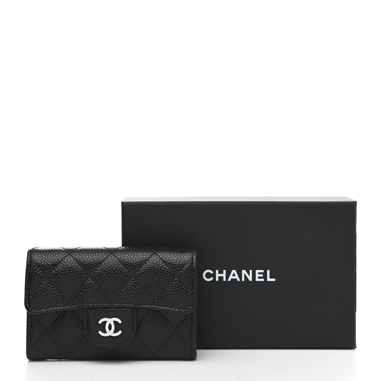 Caviar Quilted Flap Card Holder Wallet Black