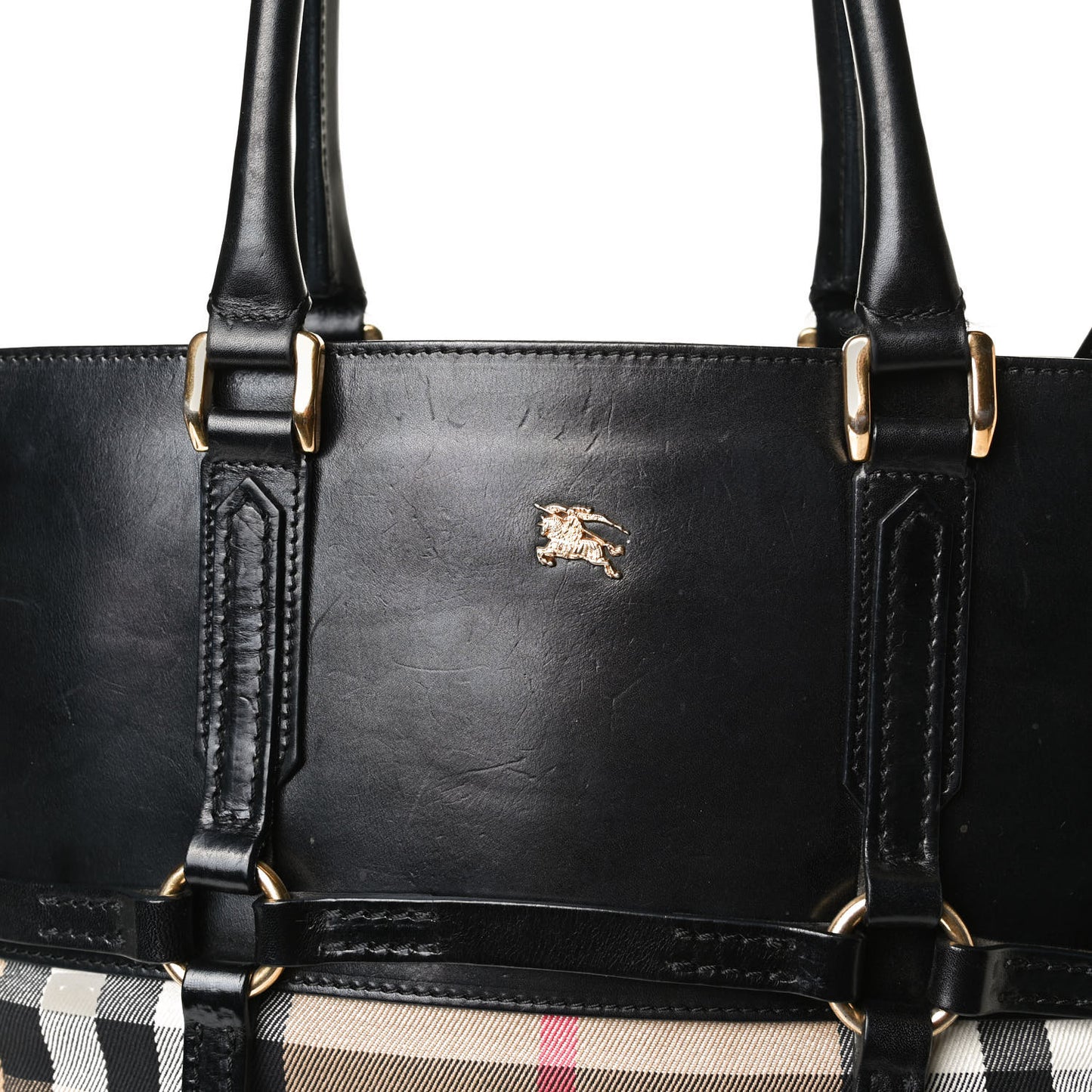 House Check Bridle Calfskin Tote Black