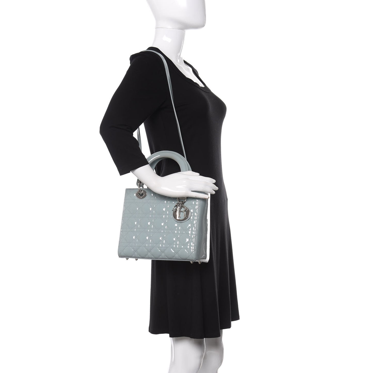 Patent Cannage Medium Lady Dior Light Blue