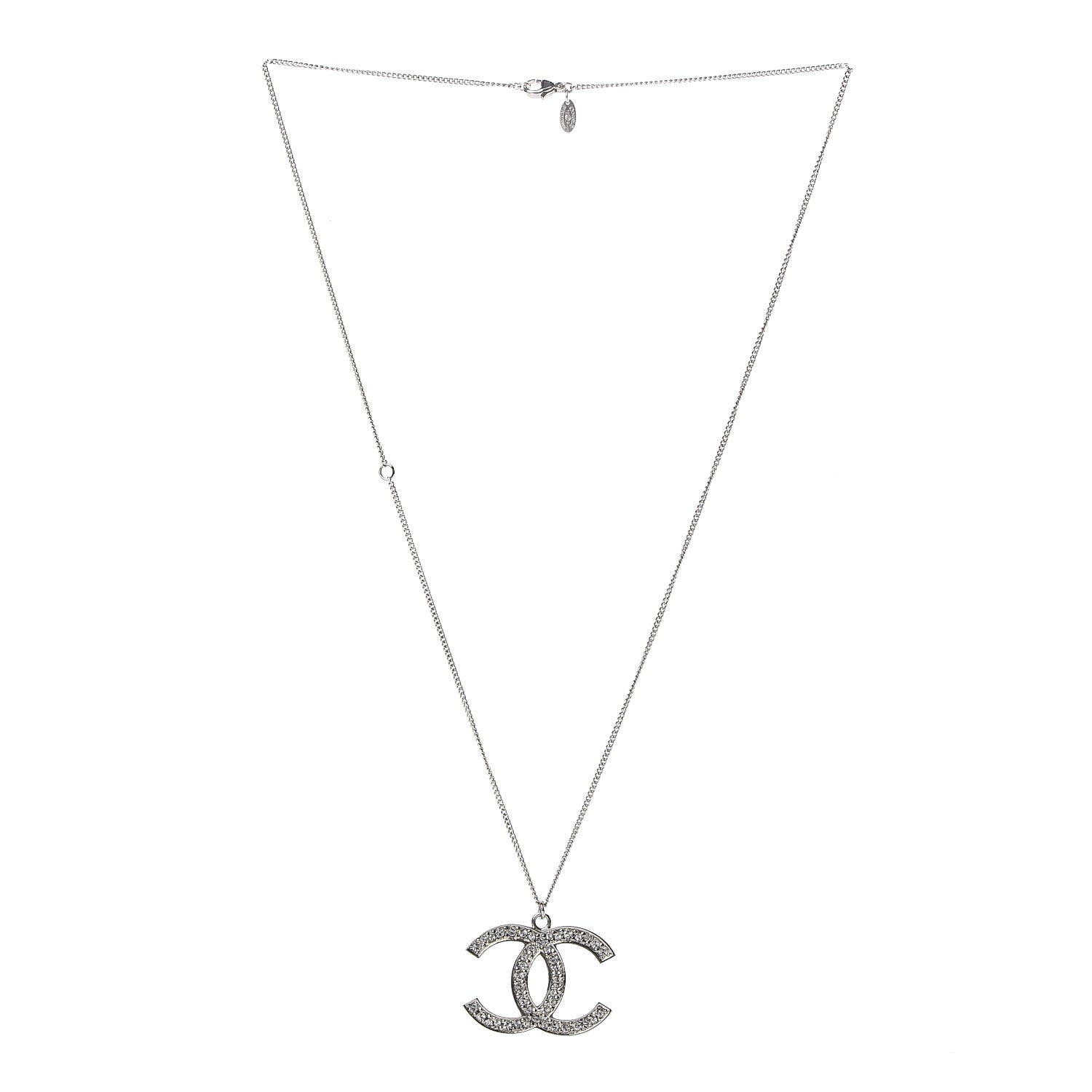 Chanel Crystal CC Pendant Necklace Silver 3 of 6