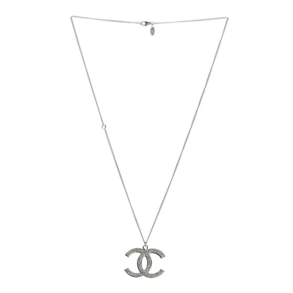 Chanel Crystal CC Pendant Necklace Silver 3 of 6