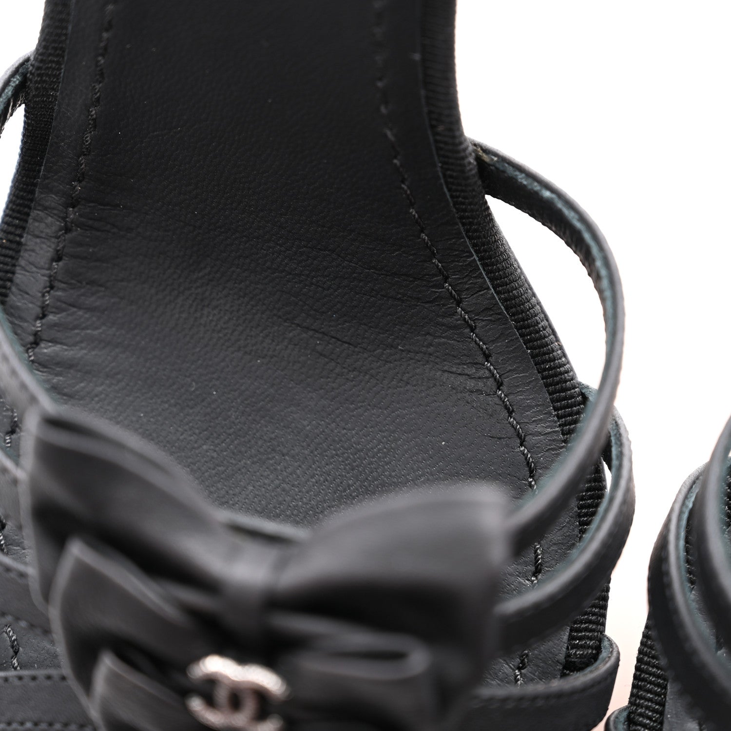 Chanel Lambskin Grosgrain Bow CC Sandals 39 Black 10 of 12