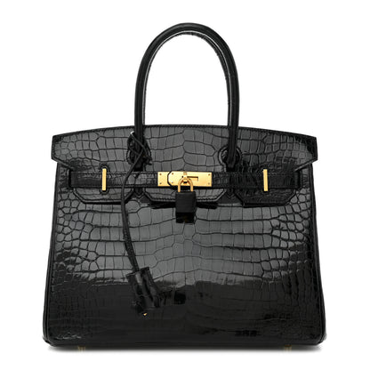 Hermes Shiny Porosus Crocodile Birkin 30 Black 1 of 11