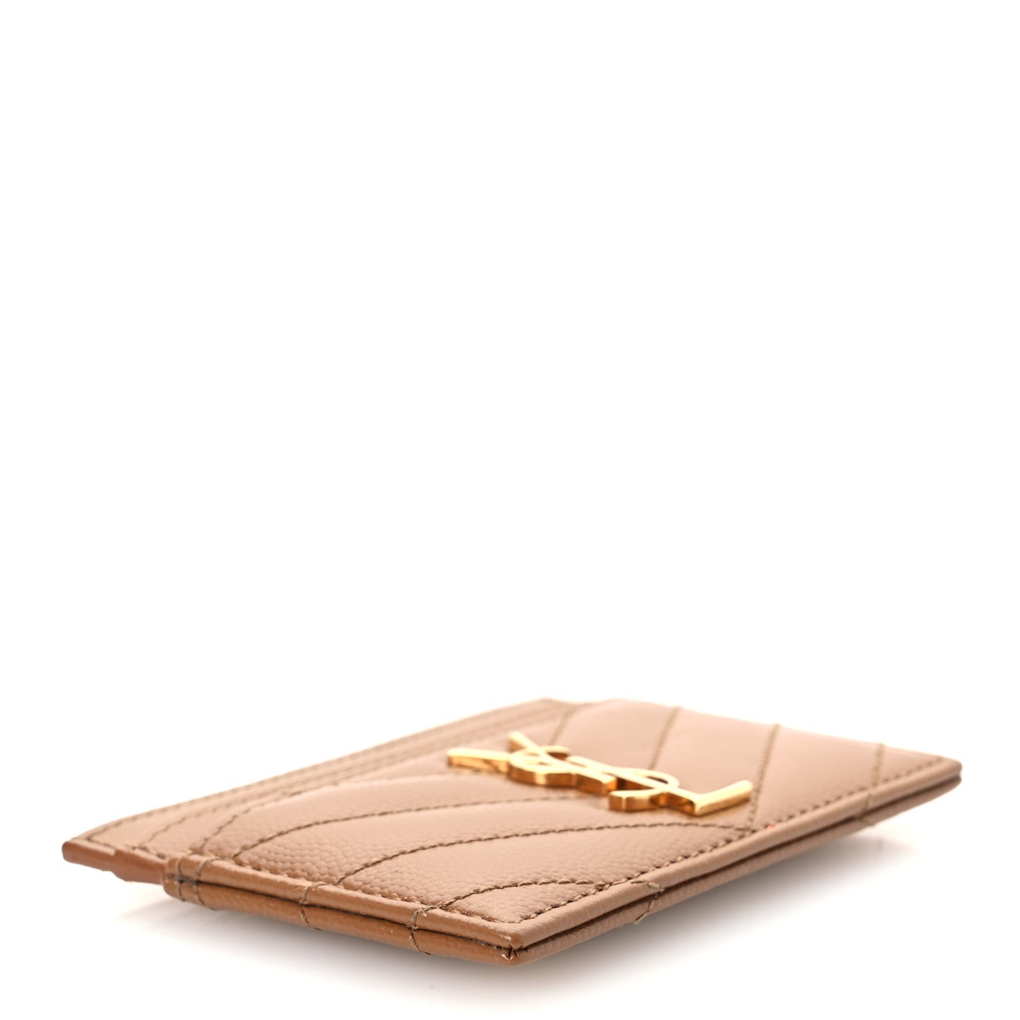 Grain De Poudre Matelasse Chevron Monogram Credit Card Case Natural Dark