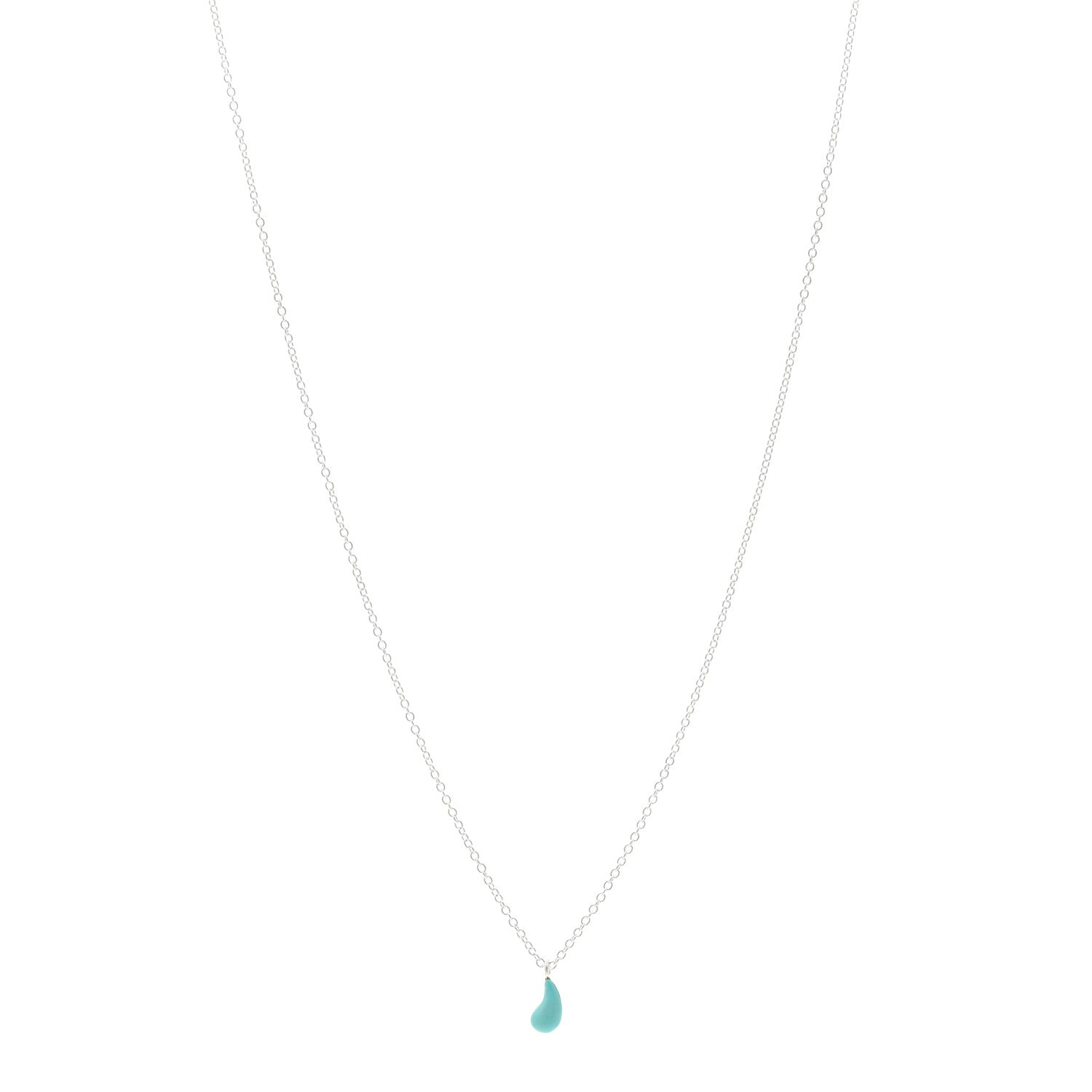 Tiffany Sterling Silver Turquoise Elsa Peretti 8mm Teardrop Pendant Necklace 1 of 4