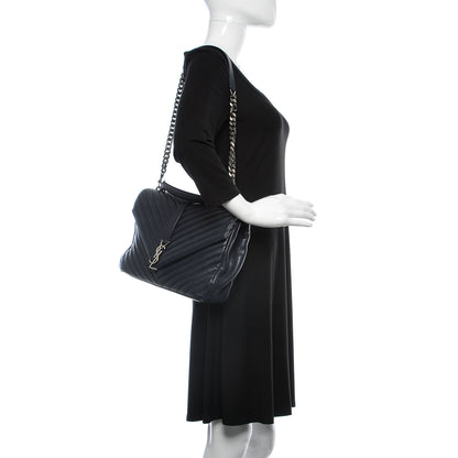Saint Laurent Sheepskin Matelasse Chevron Monogram Large College Satchel Navy Blue 2 of 13