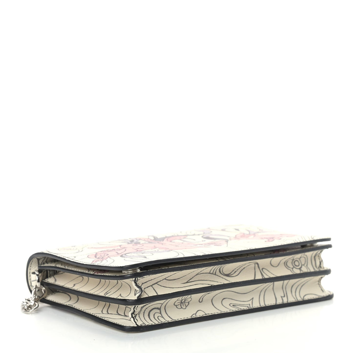X JAMES JEAN Glace Calfskin Rabbit Print Wallet On Chain Opaline