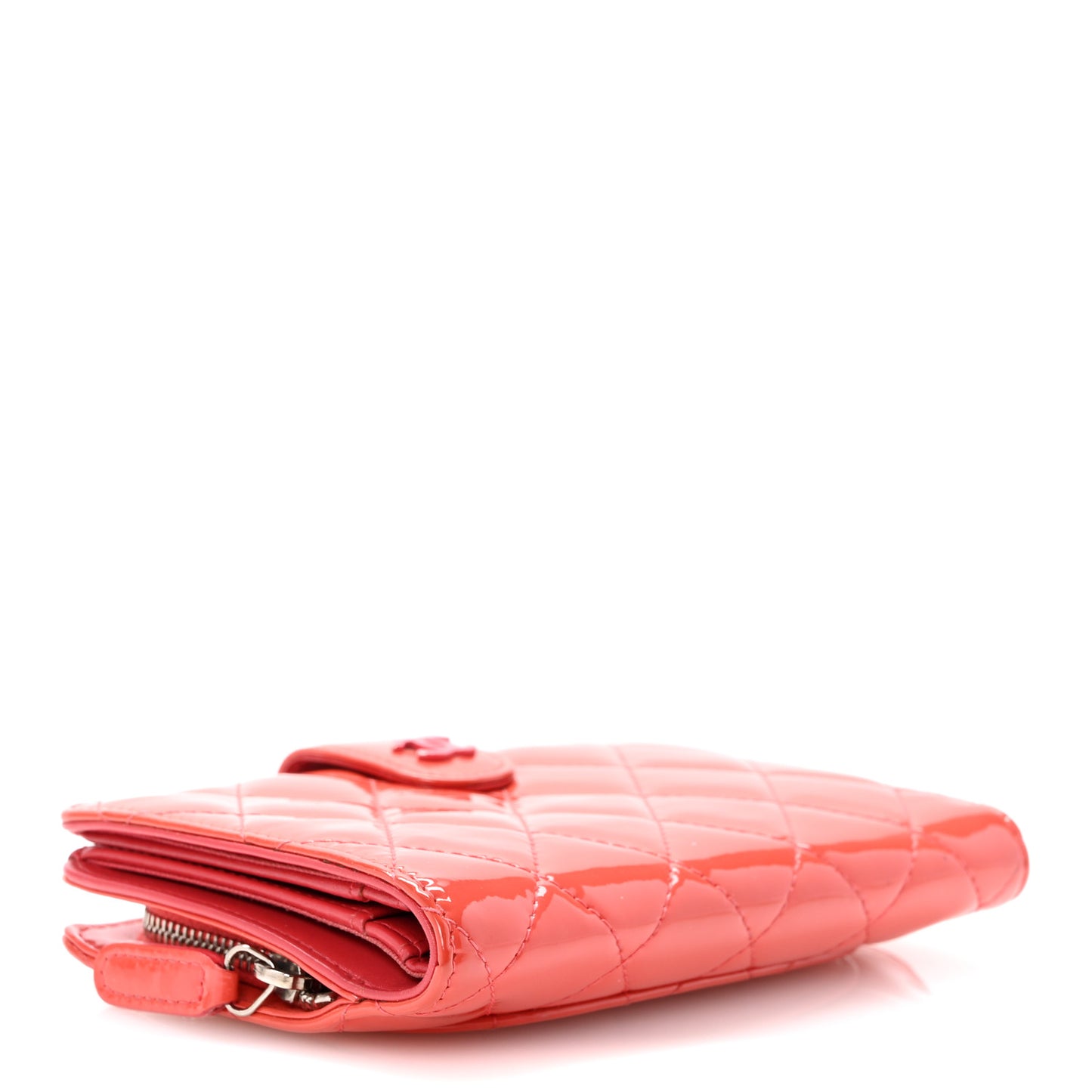 Patent Quilted Zip Pocket Wallet Coral