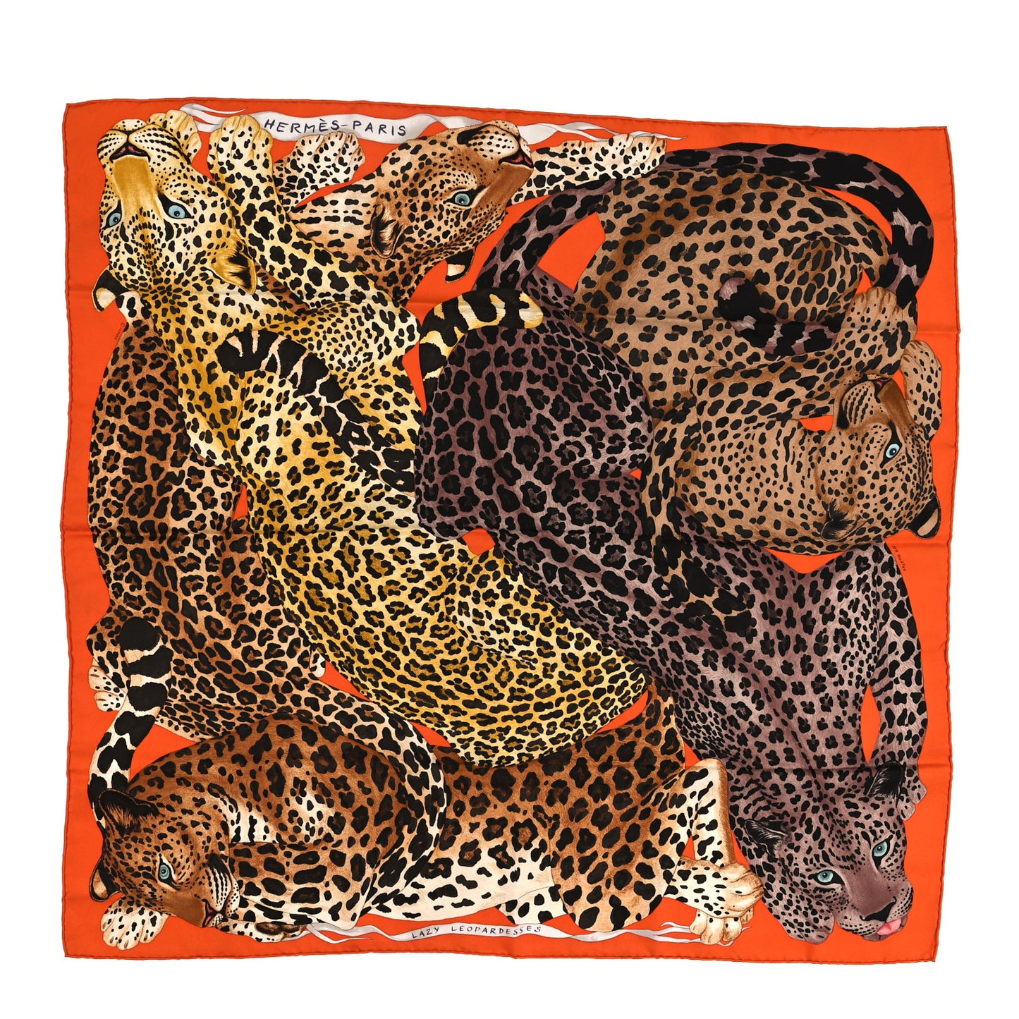 Silk Twill Lazy Leopardesses Scarf 90 Potiron Brun Miel