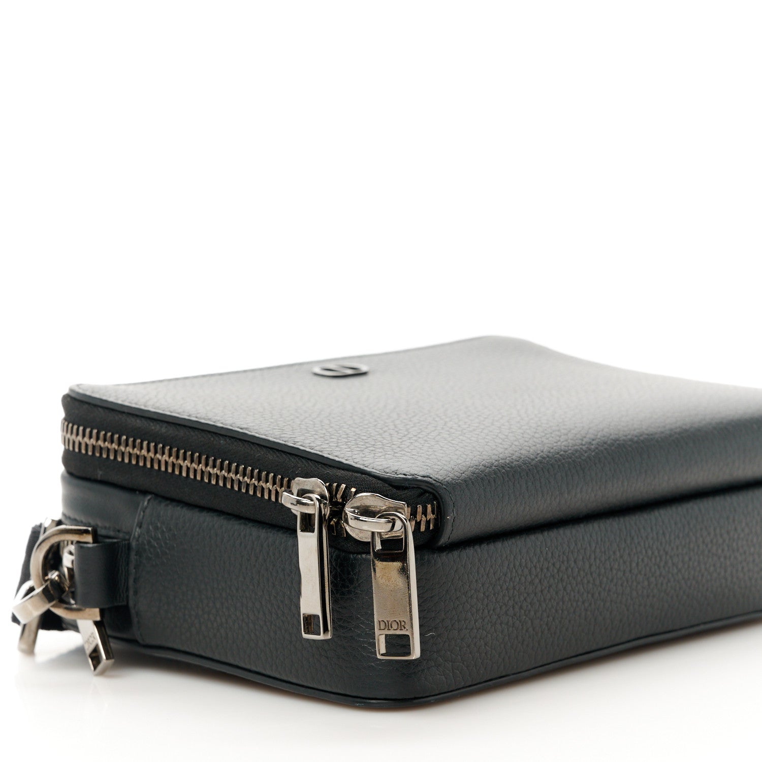 Christian Dior Grained Calfskin CD Icon Zipped Pouch With Strap Black 10 of 12