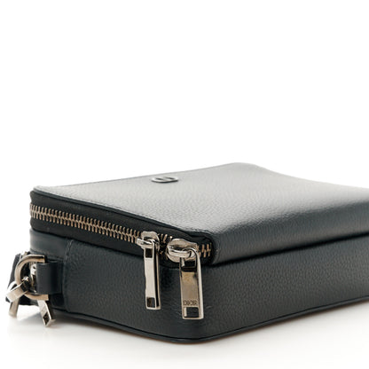 Christian Dior Grained Calfskin CD Icon Zipped Pouch With Strap Black 10 of 12