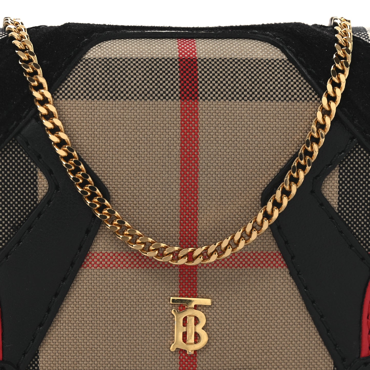 Calfskin Suede Vintage Check Jessie TB Card Case with Chain