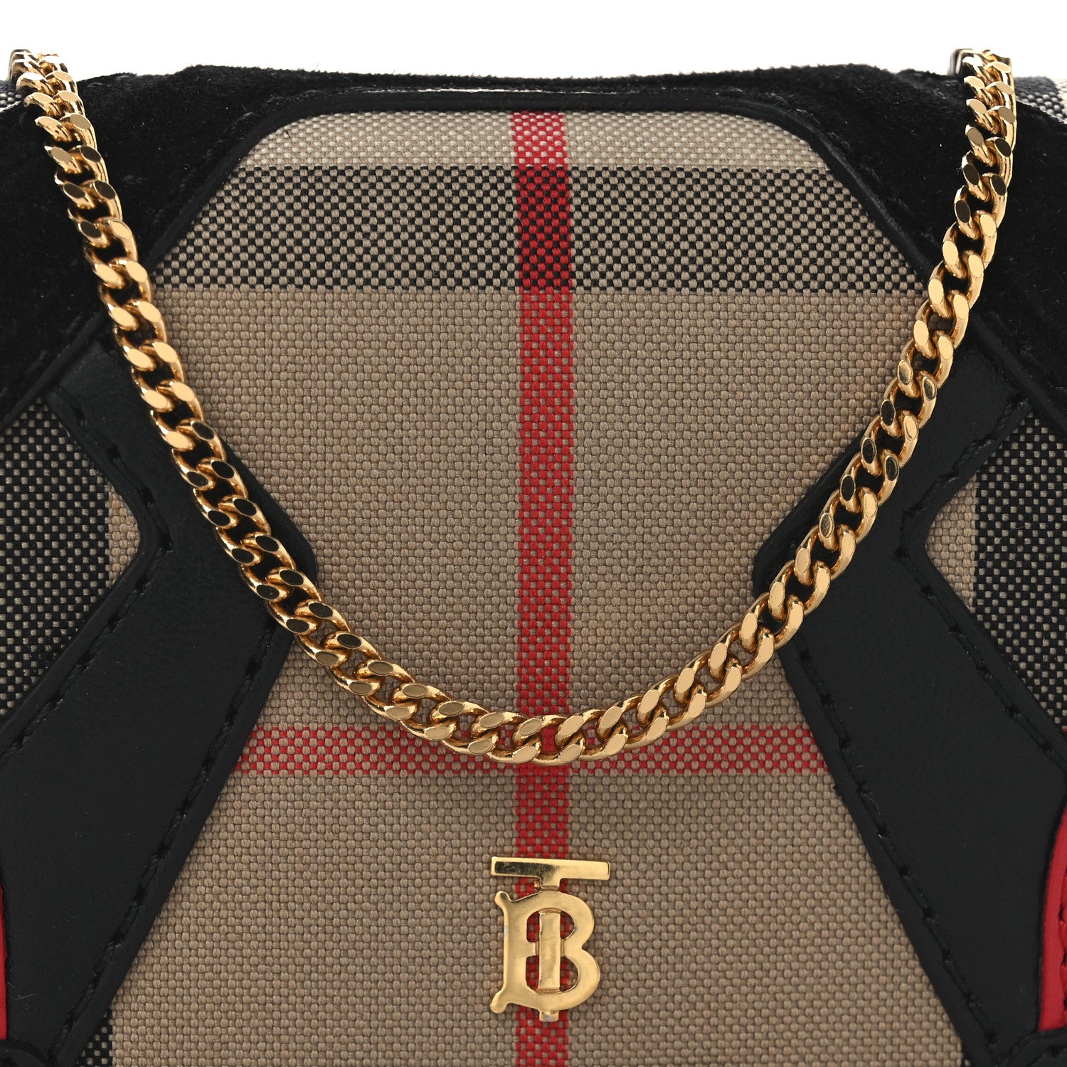 Burberry Calfskin Suede Vintage Check Jessie TB Card Case with Chain 9 of 12