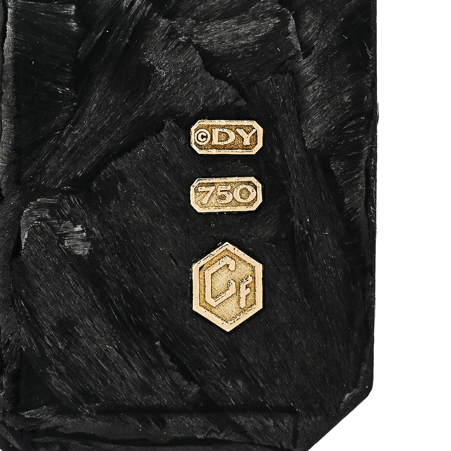 18K Yellow Gold Forged Carbon Wave Tag Pendant