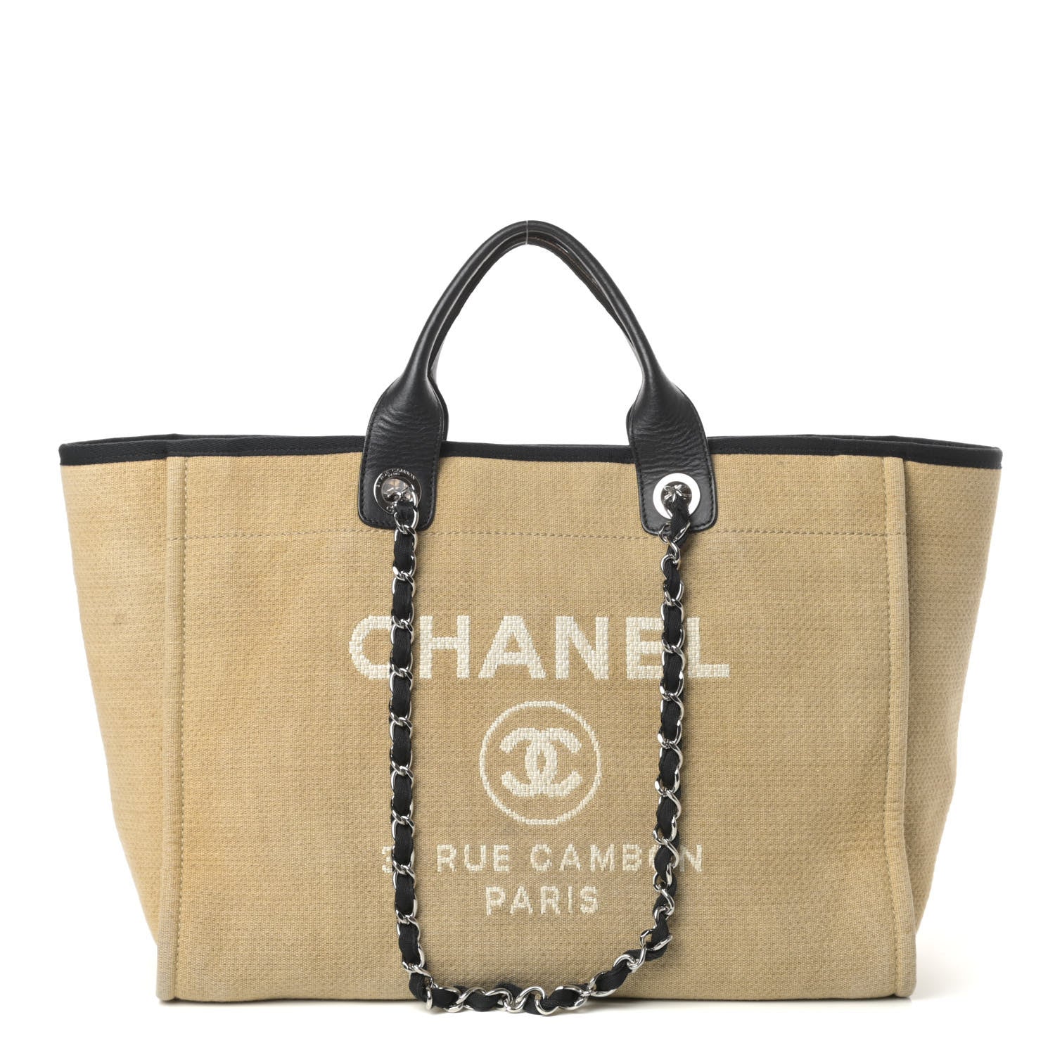 Chanel Canvas Medium Deauville Tote Beige Black 1 of 10