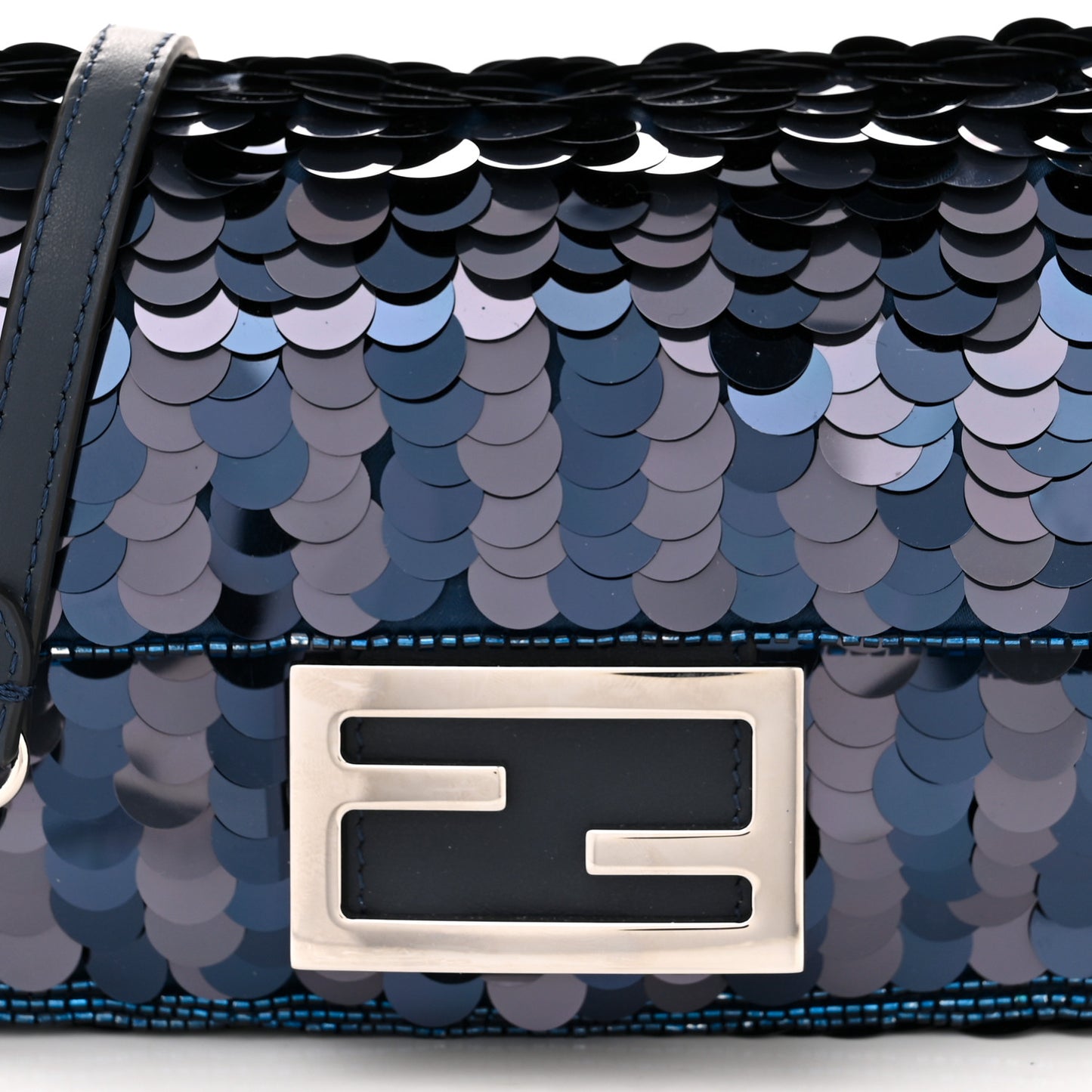 Sequin Paillettes Vitello Grace Striped Mini Baguette Dark Blue Lunai