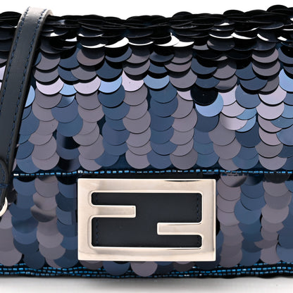 Fendi Sequin Paillettes Vitello Grace Striped Mini Baguette Dark Blue Lunai 8 of 11