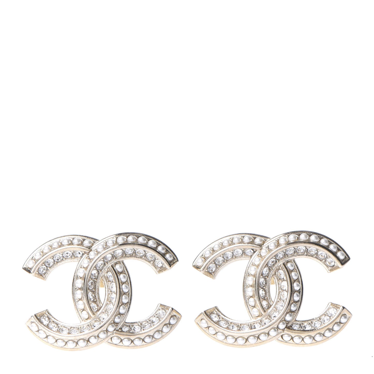 Crystal Pearl Chain Mania CC Earrings Gold