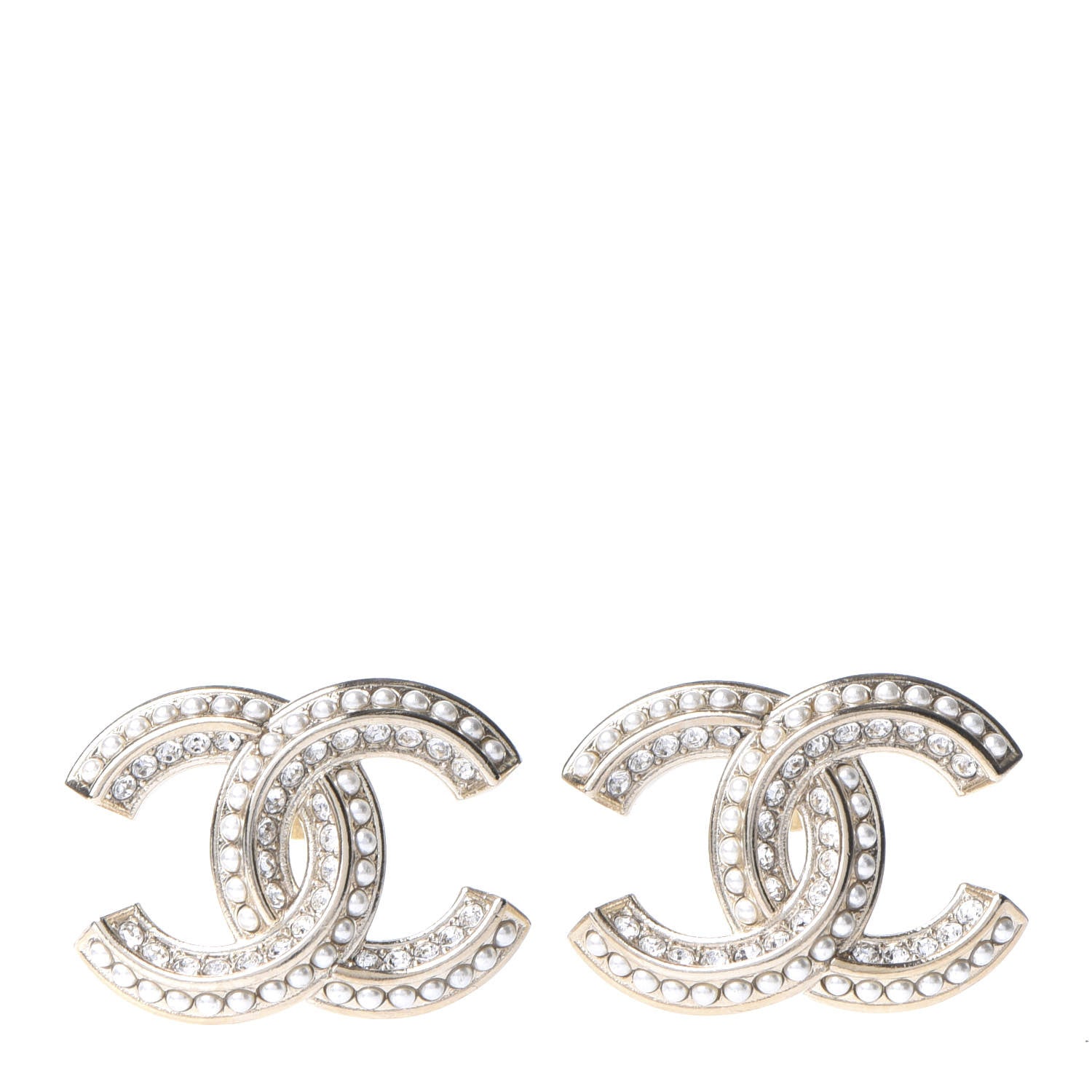 Chanel Crystal Pearl Chain Mania CC Earrings Gold 1 of 5