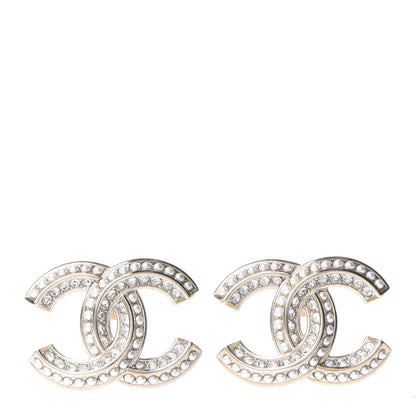 Chanel Crystal Pearl Chain Mania CC Earrings Gold 1 of 5