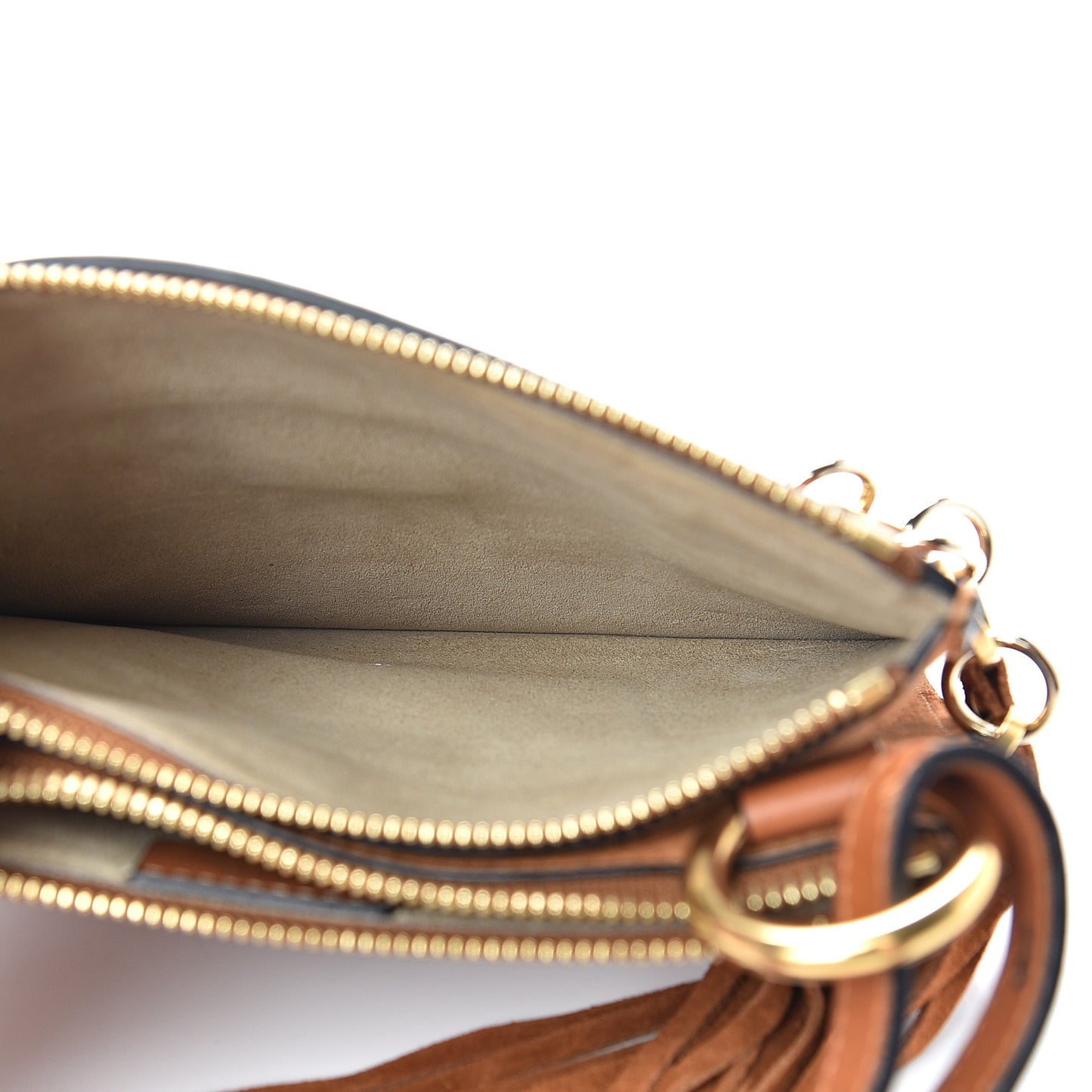 Calfskin Suede Small Jane Fringe Bag Caramel