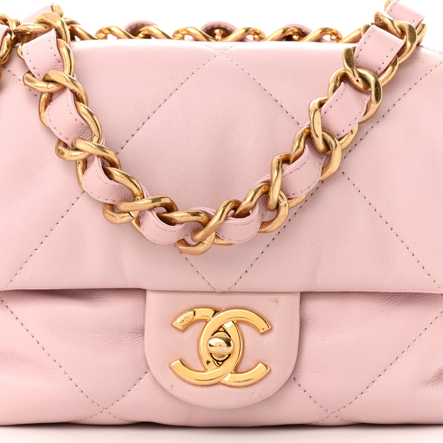 Lambskin Quilted Small Chain Top Handle Flap Rose Clair