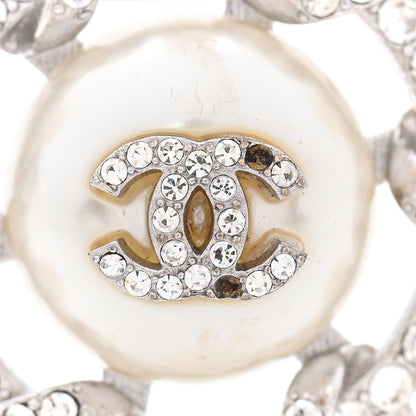 Chanel Pearl Crystal CC Wheel Brooch Pearly White Silver 5 of 5