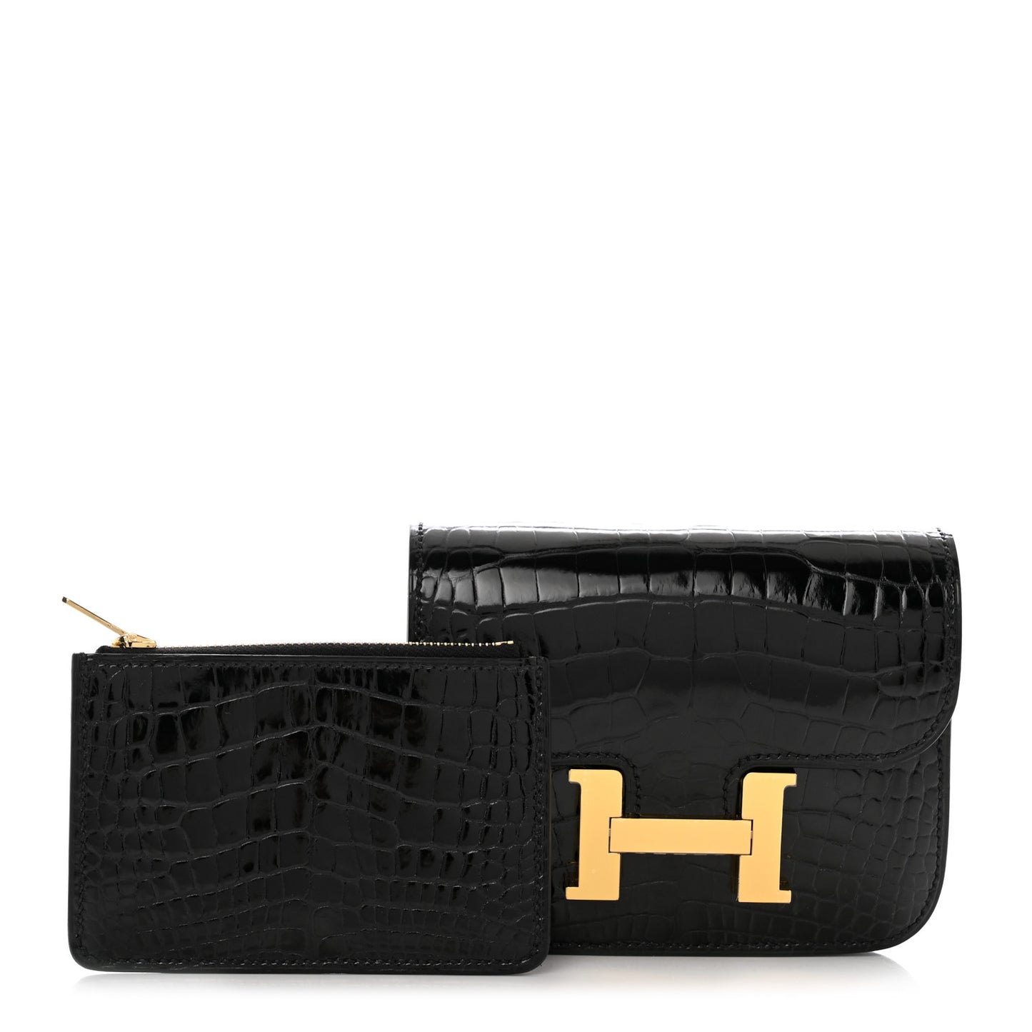 Shiny Alligator Constance Slim Wallet Black