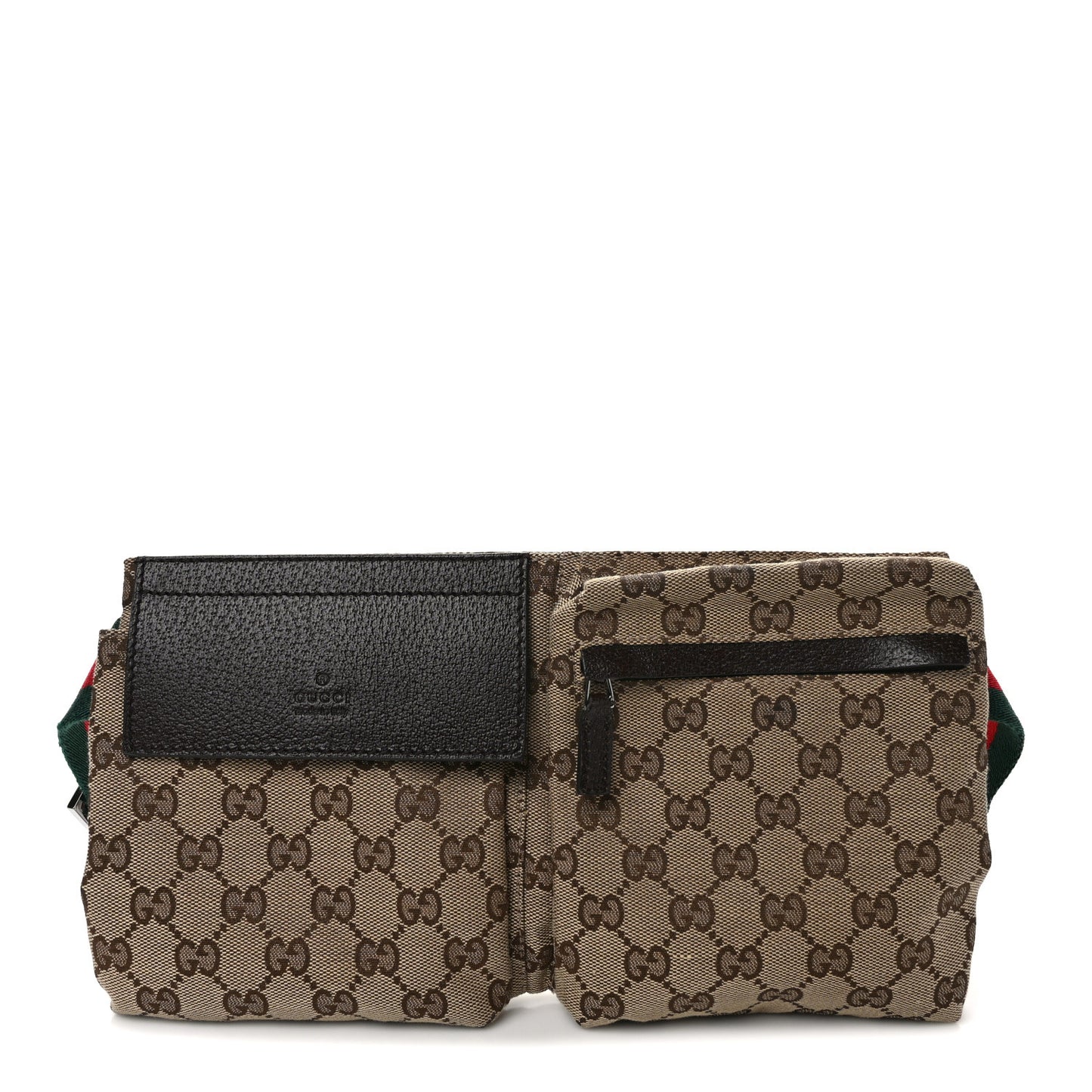 GG Monogram Web Double Pocket Belt Bag Dark Brown