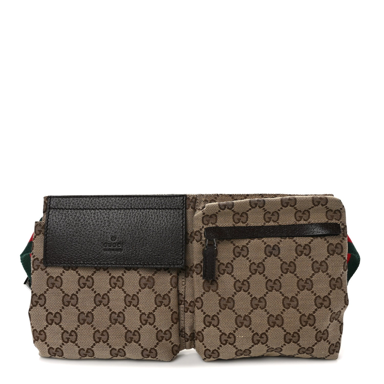 Gucci GG Monogram Web Double Pocket Belt Bag Dark Brown 1 of 9