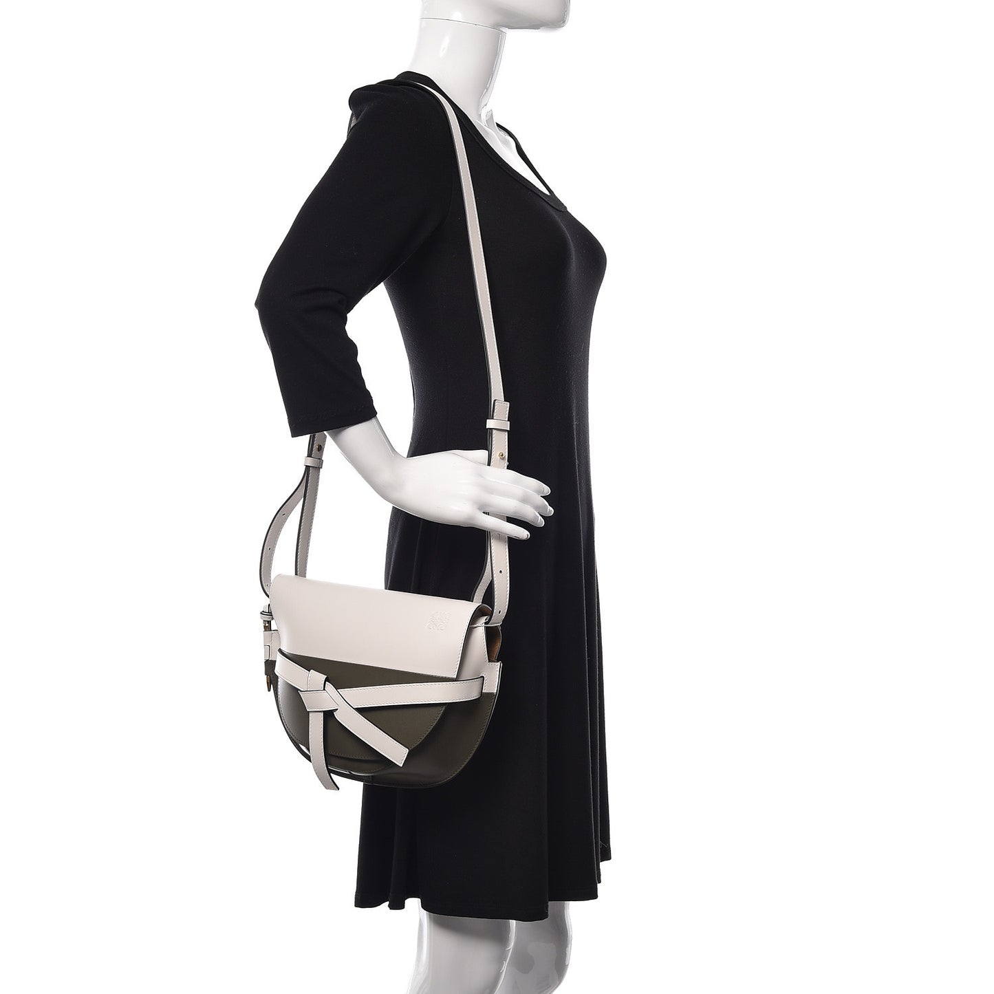 Calfskin Small Gate Crossbody Bag Khaki Green Soft White